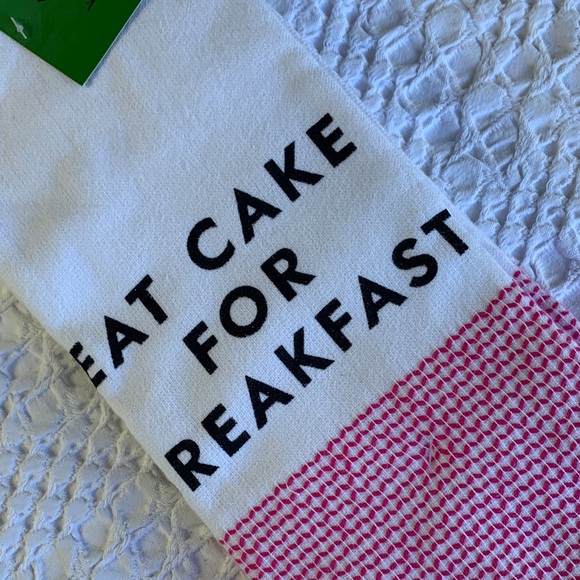 Kate Spade White Pink Kitchen Towels Eat Cake For Breakfast - Picture 12 of 16